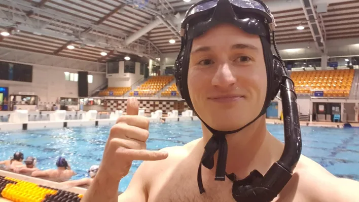 Poolside after underwater hockey training